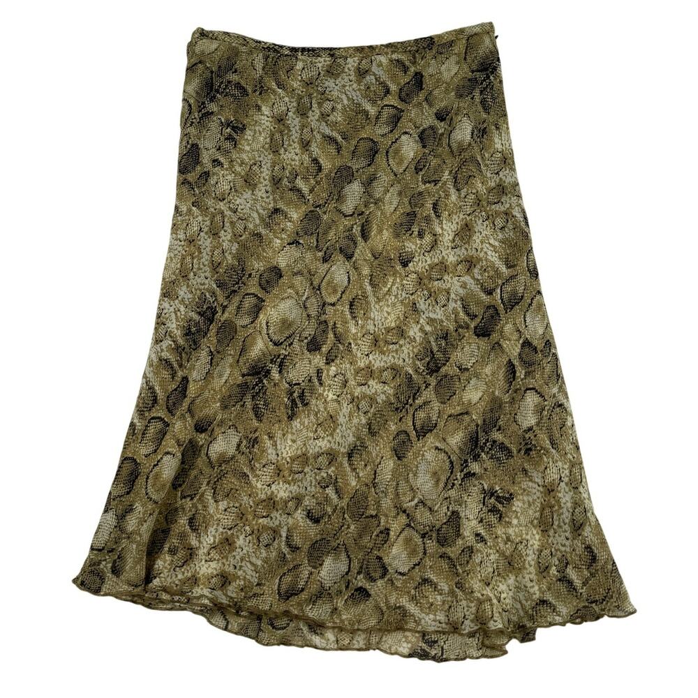 Vintage 80s 90s Talbots Pure Silk Snake Print Midi Skirt Size 10 Animal Print